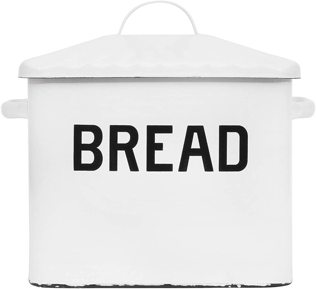 Creative Co-Op Enameled Metal Handles Rustic Farmhouse Bread Box