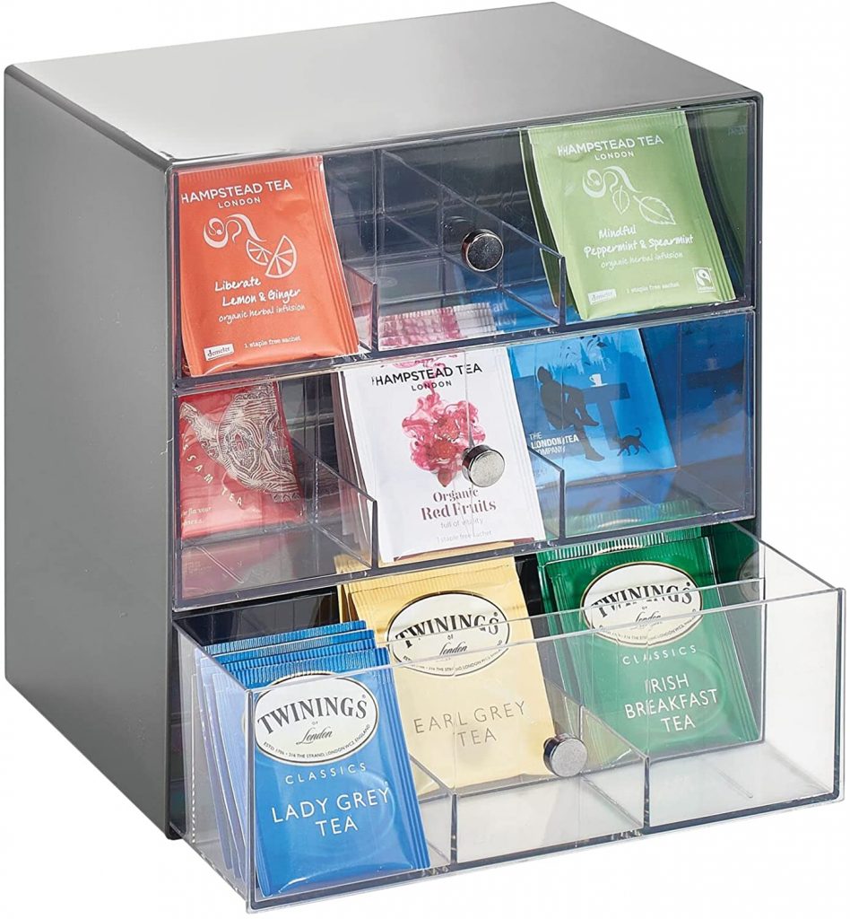 mDesign Plastic Tea Bag Caddy Box Storage Container Organizer Holder